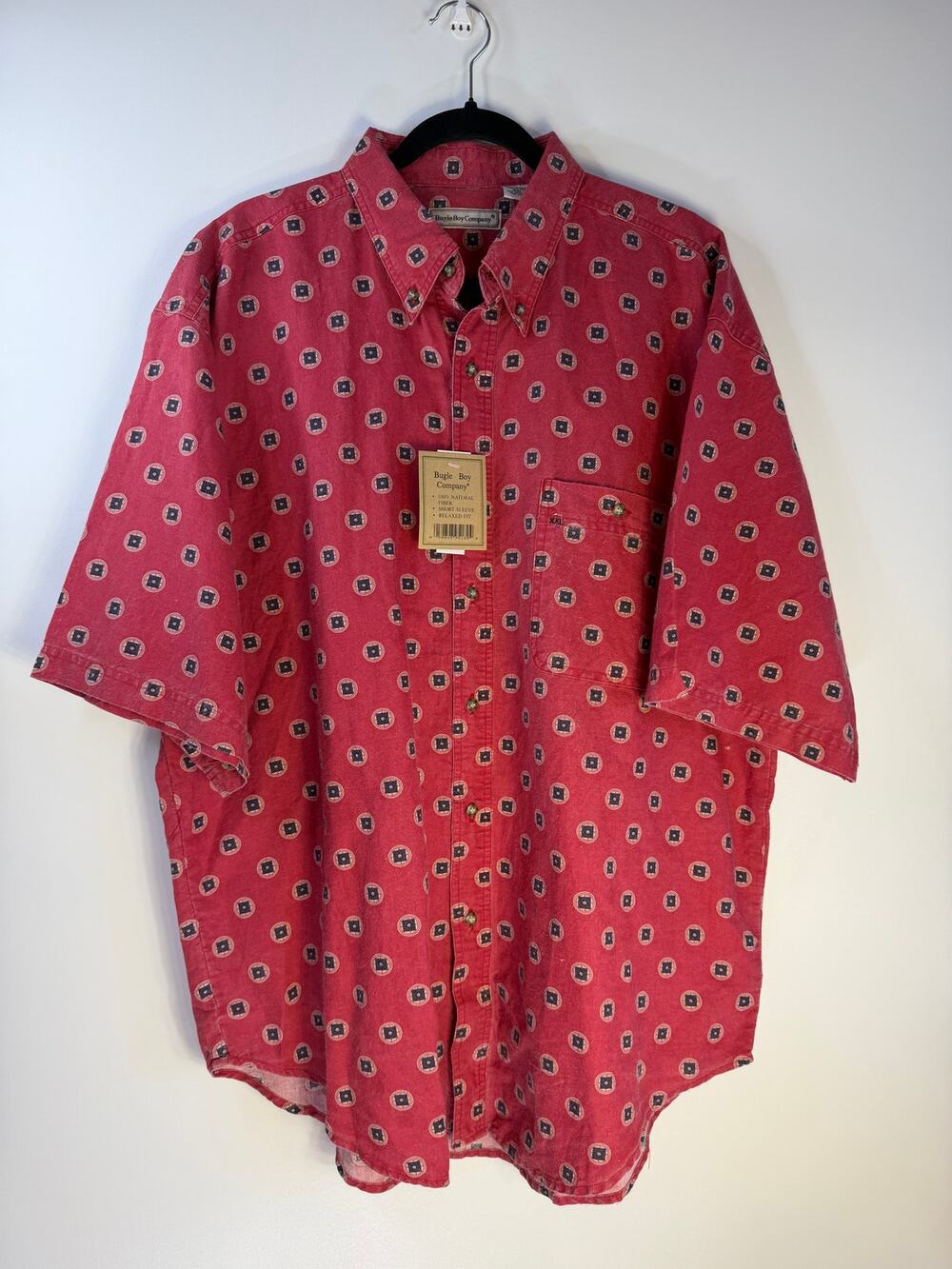Bugle Boy Company Men's XXL Red Geometric ButtonUp Shirt NWT